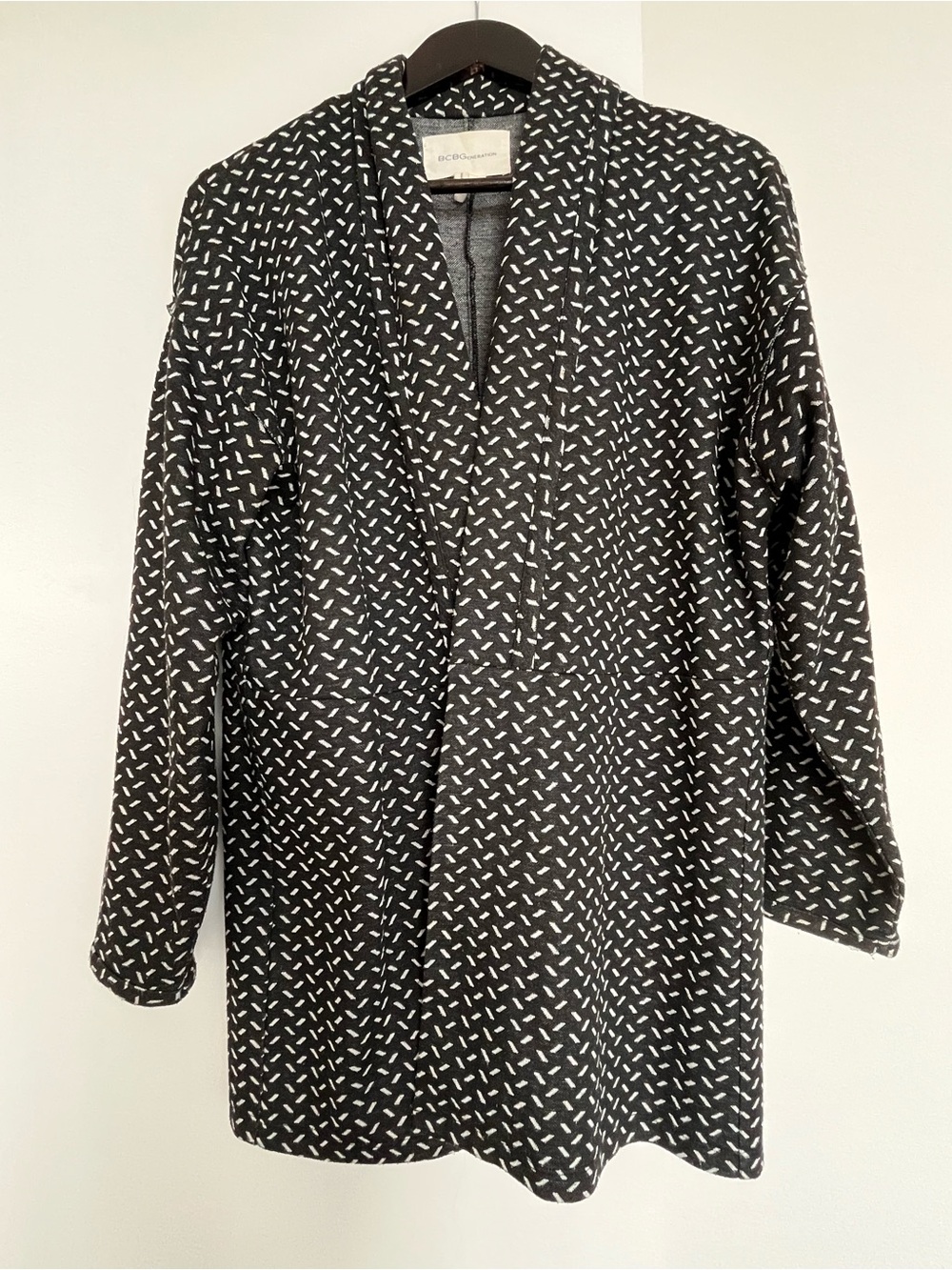 BCBGeneration Black & White Open-Front Patterned Jacket